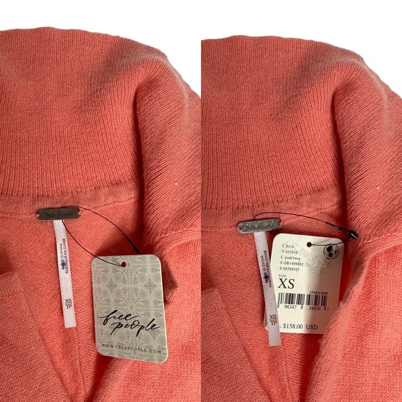 Last Day NWT Free People 100% Cashmere Paloma Cardi coral - Picture 9 of 16